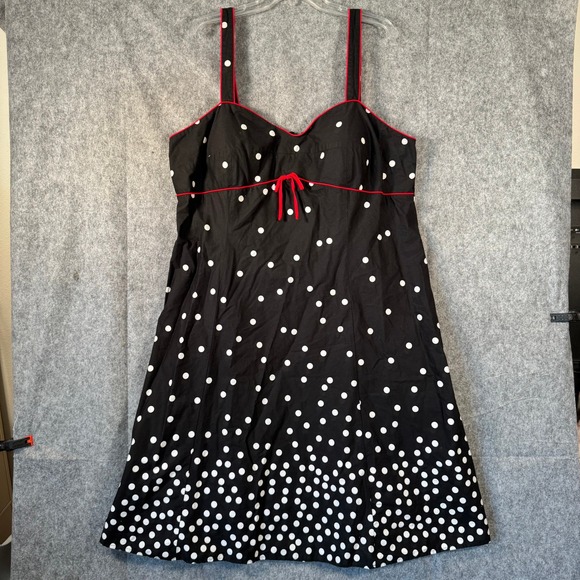 Y2K Karin Stevens Babydoll Polka Dot Dress Size 22W Retro Pinup Fit Flare Black - Picture 1 of 10